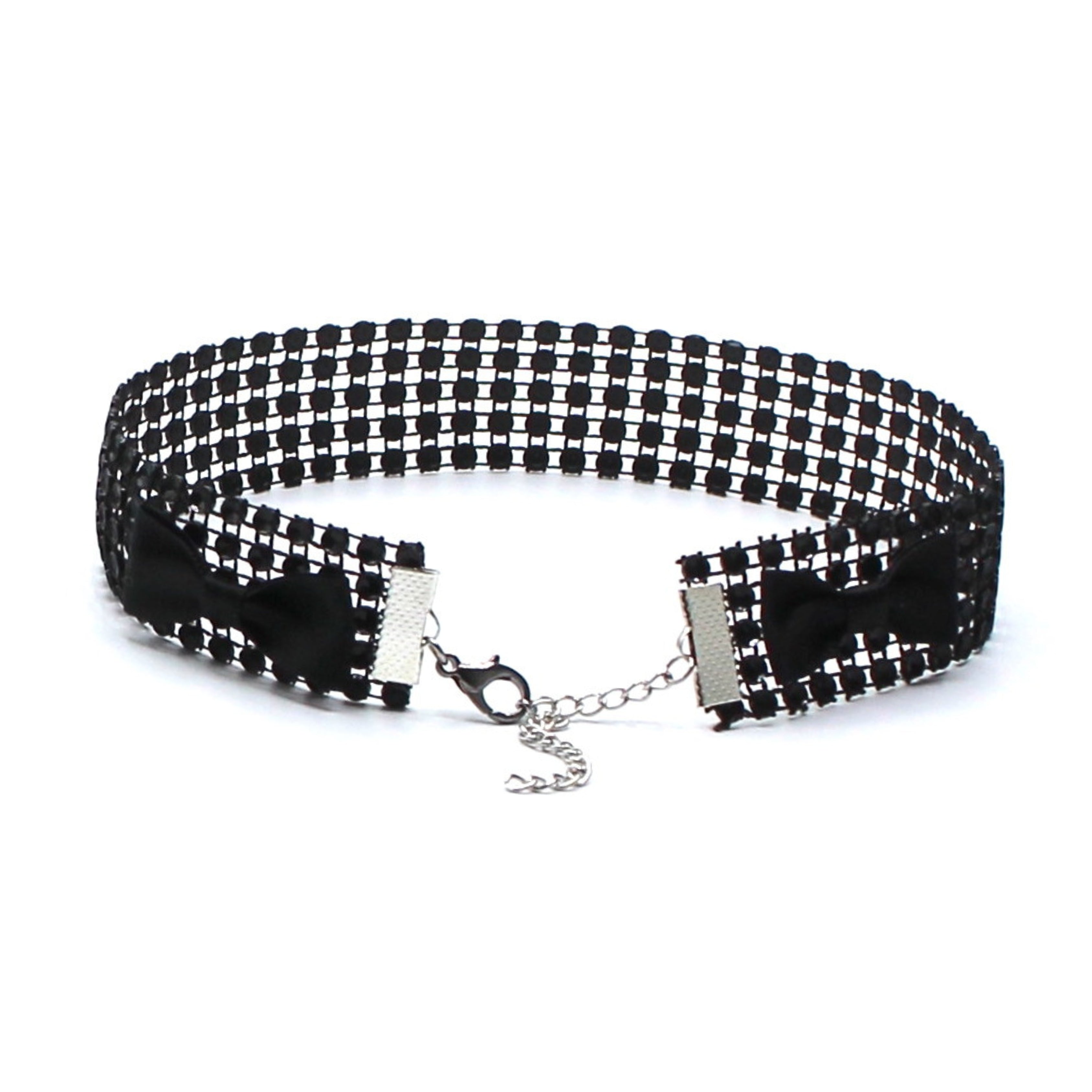 Black Sparkly Choker with Black Bows Back View
