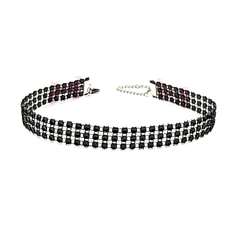 Black Sparkly Choker with Pink Satin Tyes at the nape of the neck