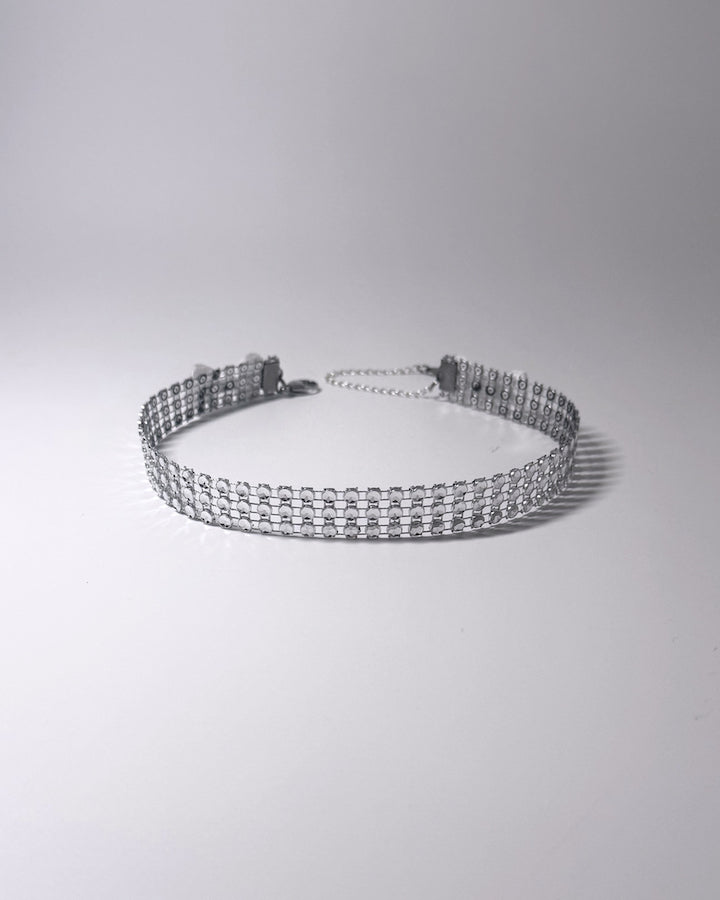 Vixen White Sparkly Choker with White Bows displayed on a light gray background
