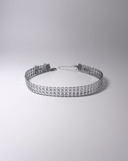 Vixen White Sparkly Choker with White Bows displayed on a light gray background
