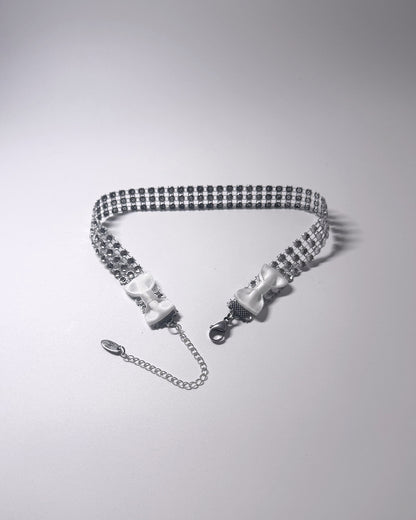 Vixen White Sparkly Choker showing the white bows