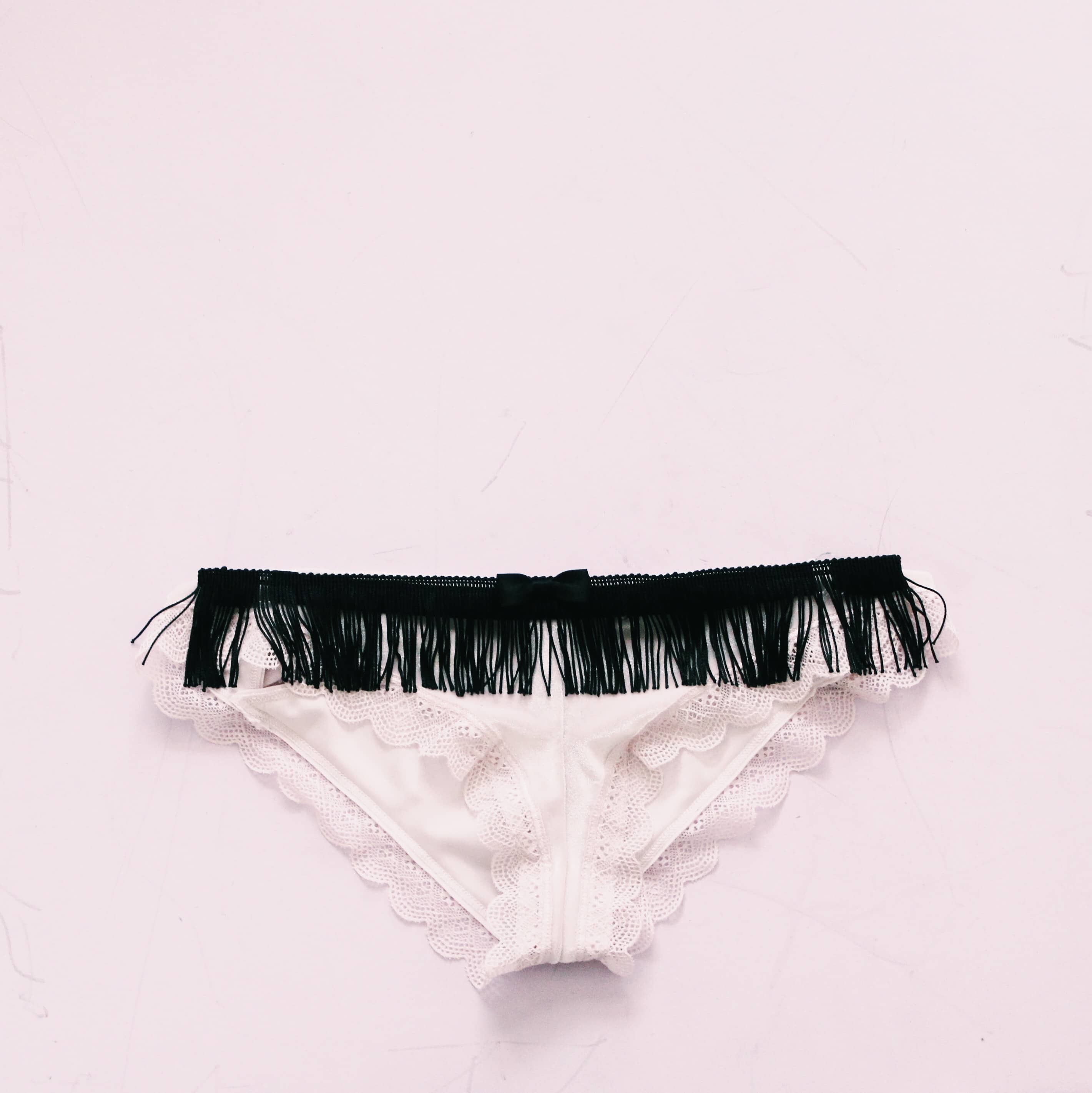 Black Fringe Bow Belt on Pink Underwear