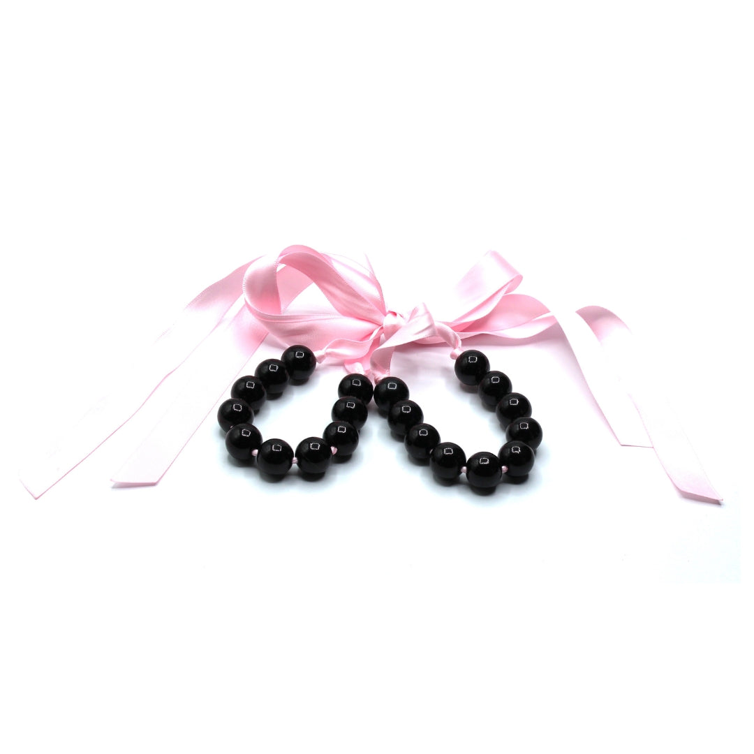 Black Pearl Handcuffs with Long Pink Satin Ties