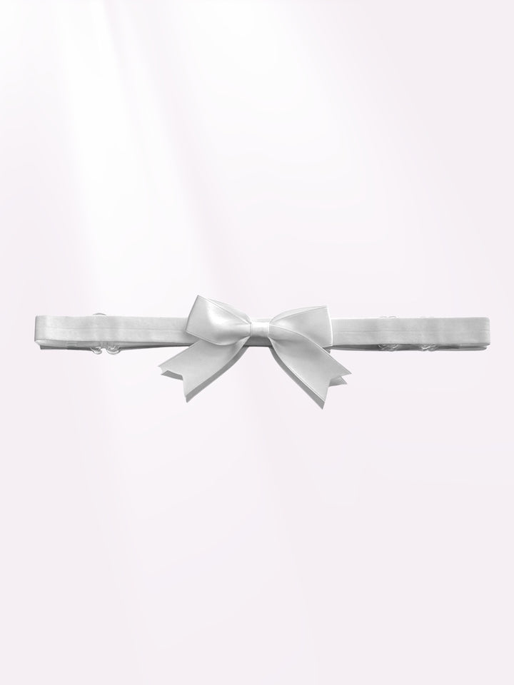 Bombshell White Bow Belt on Pink Background 