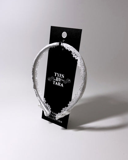 Chantilly White Lace Headband on Black Card