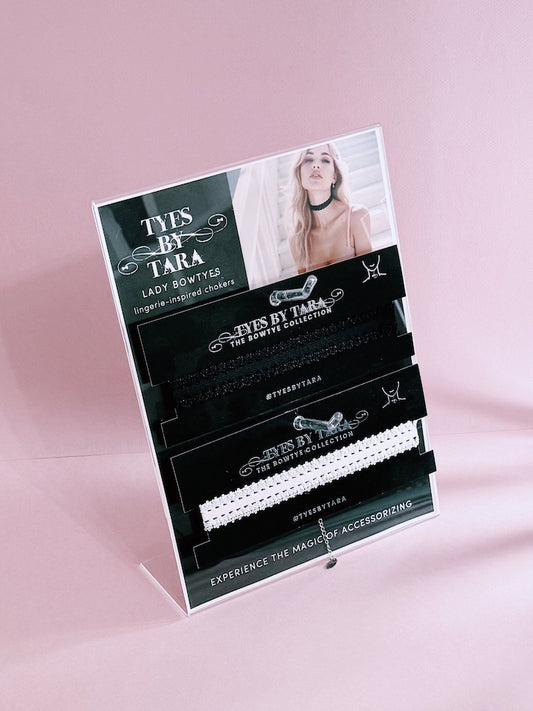 Lady Bowtye display on pink background