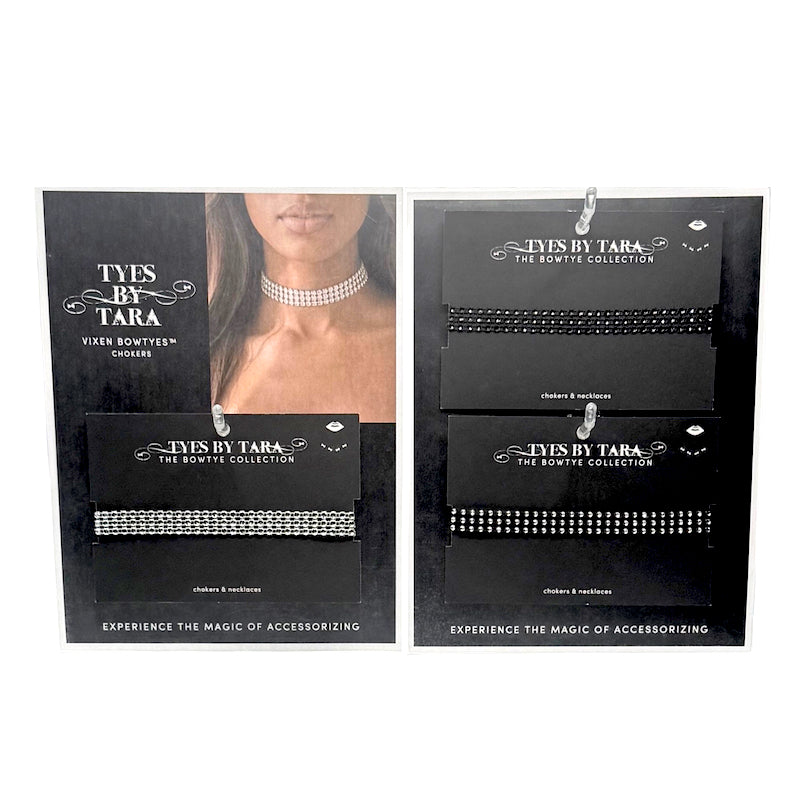 Vixen Bowtye Display with Sparkly Rhinestone Mesh Chokers