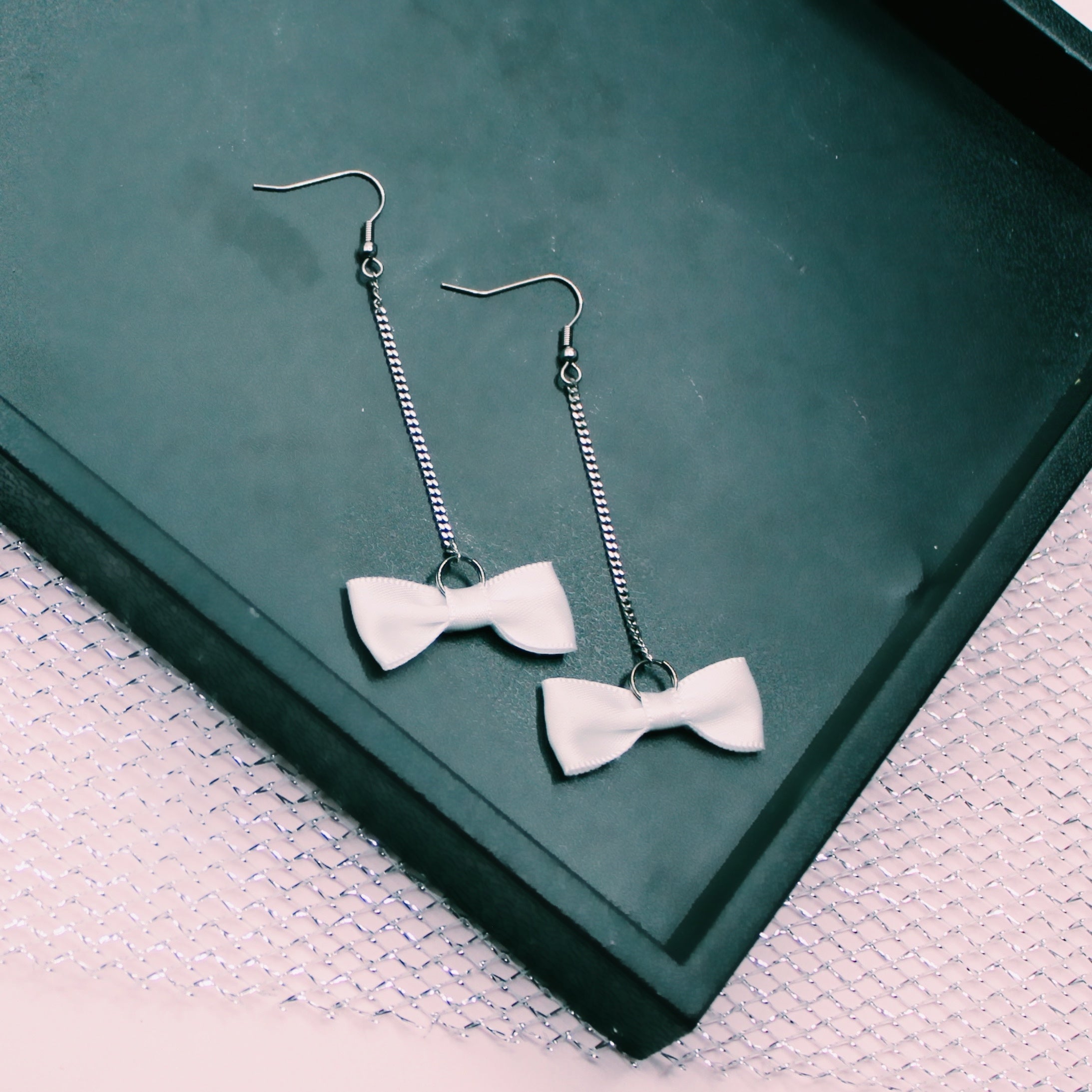 White Bow Dangle Earrings