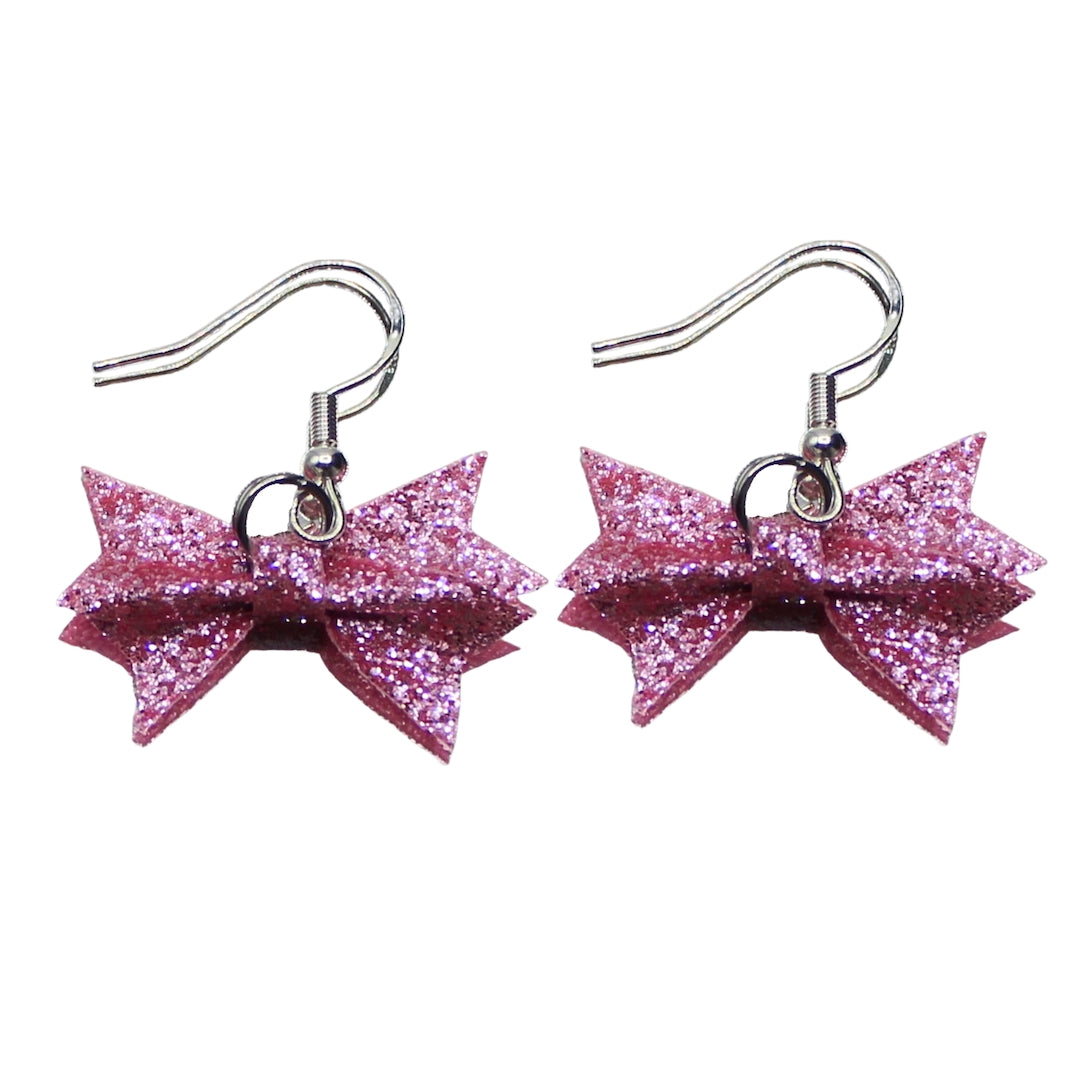 Pink Starlet Sparkly Bow Star Earrings