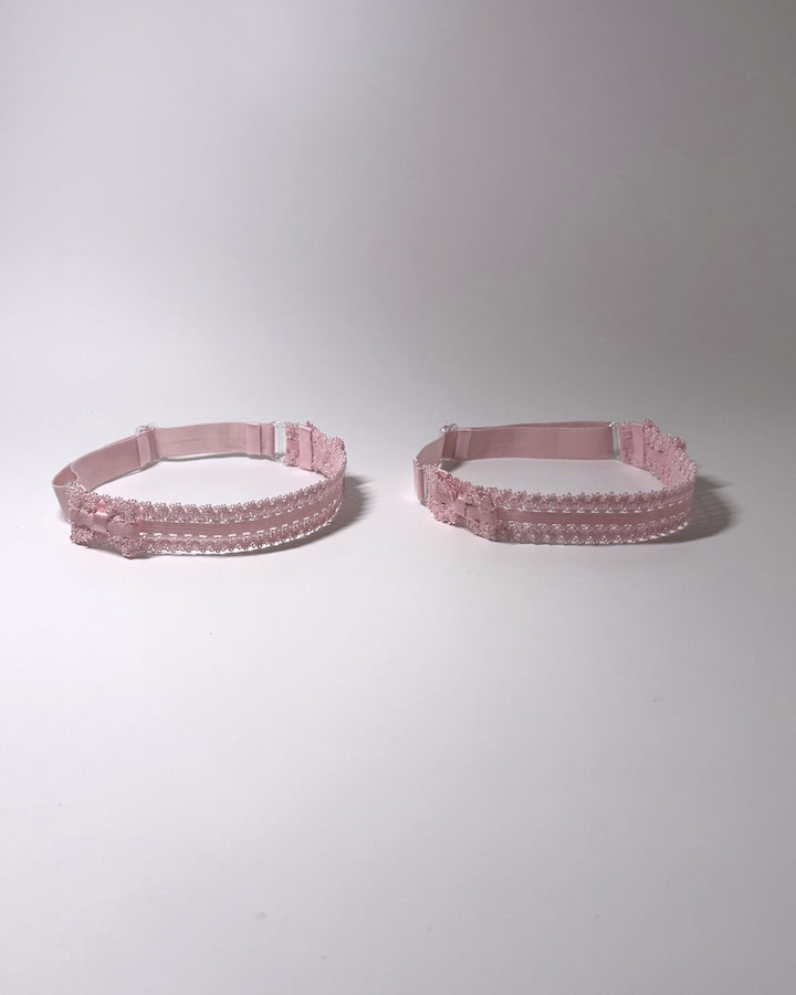 Lady Pink Elastic Leg Garters with soft adjustable straps on gray background side view
