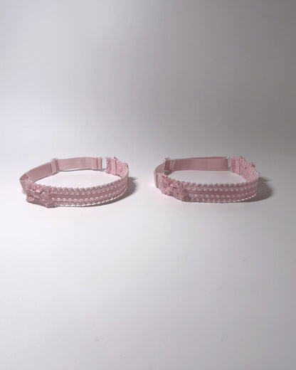 Lady Pink Elastic Leg Garters with soft adjustable straps on gray background side view