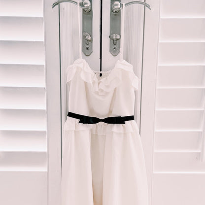 Enchantress Black Bow Adjustable Belt on White Dress