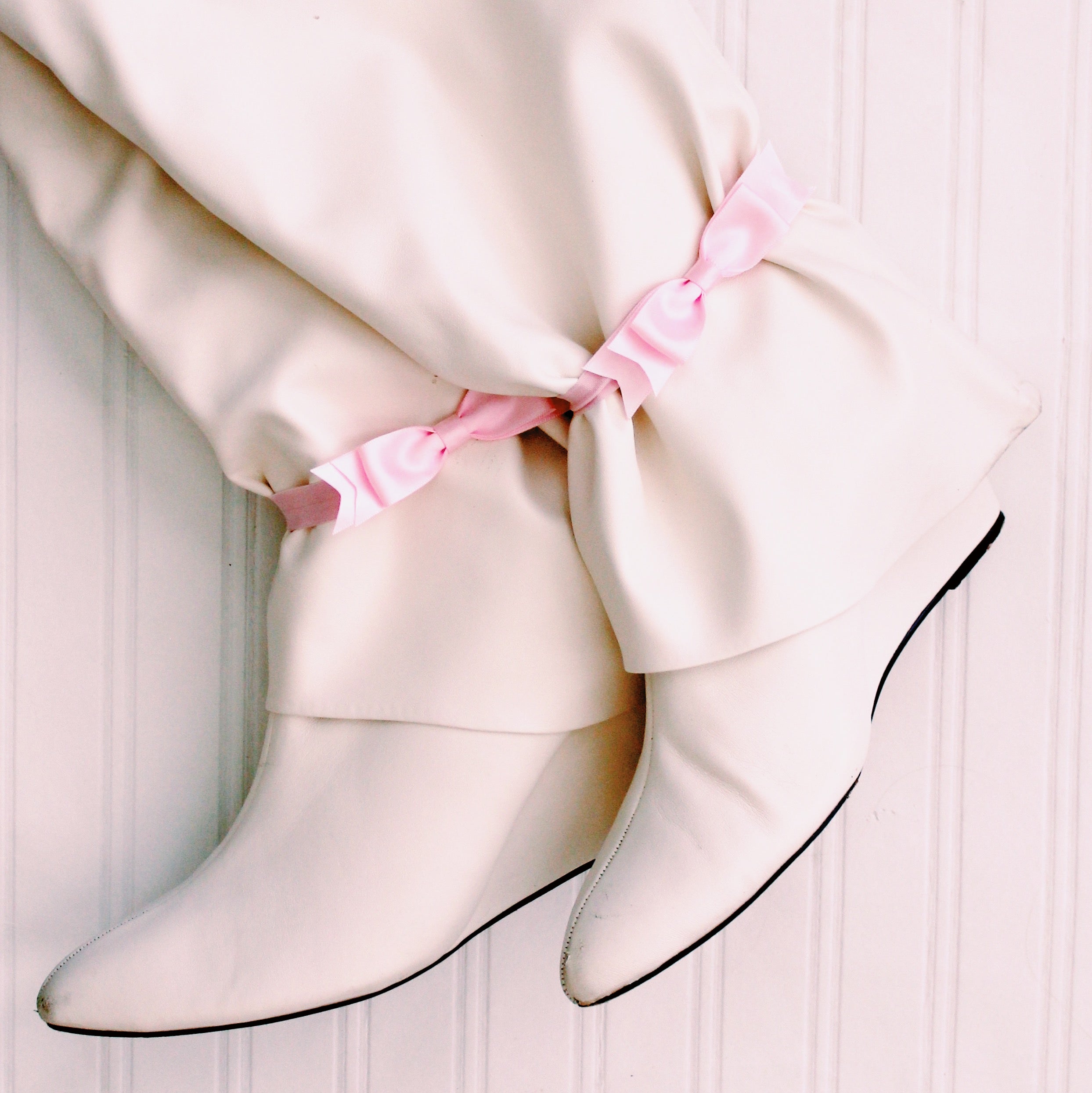 Pink Bow Heel Accessories on White boots