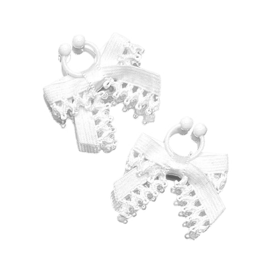 white bow nipple jewelry with picot elastic on white background