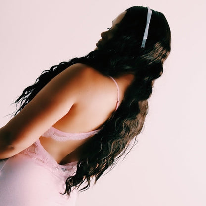 enchantress white hair bow band on model with long brunette hair