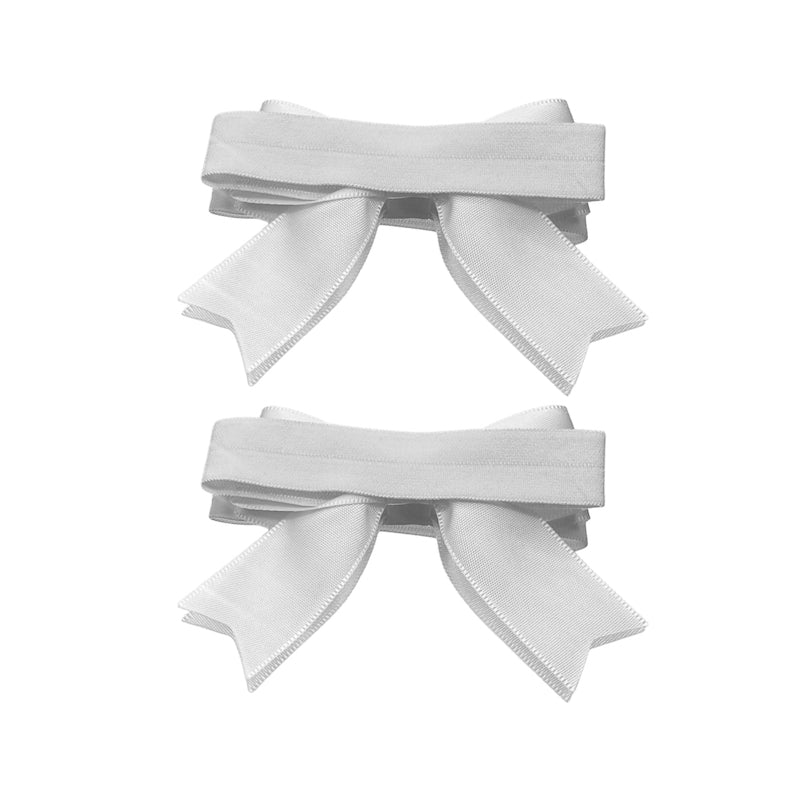 Back View of Bombshell White Bow Heel Straps