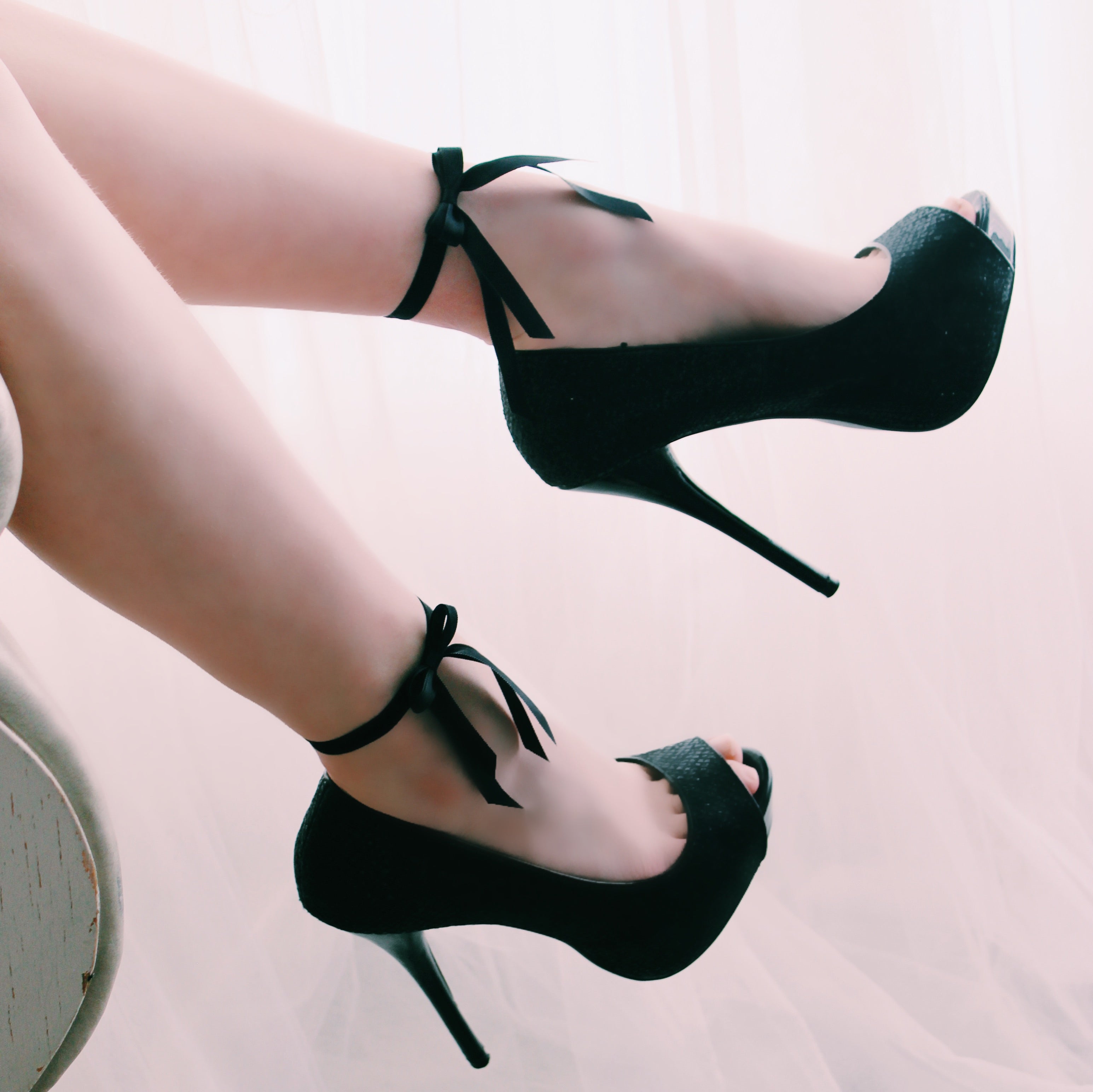 Black Bow Heel Straps on Model