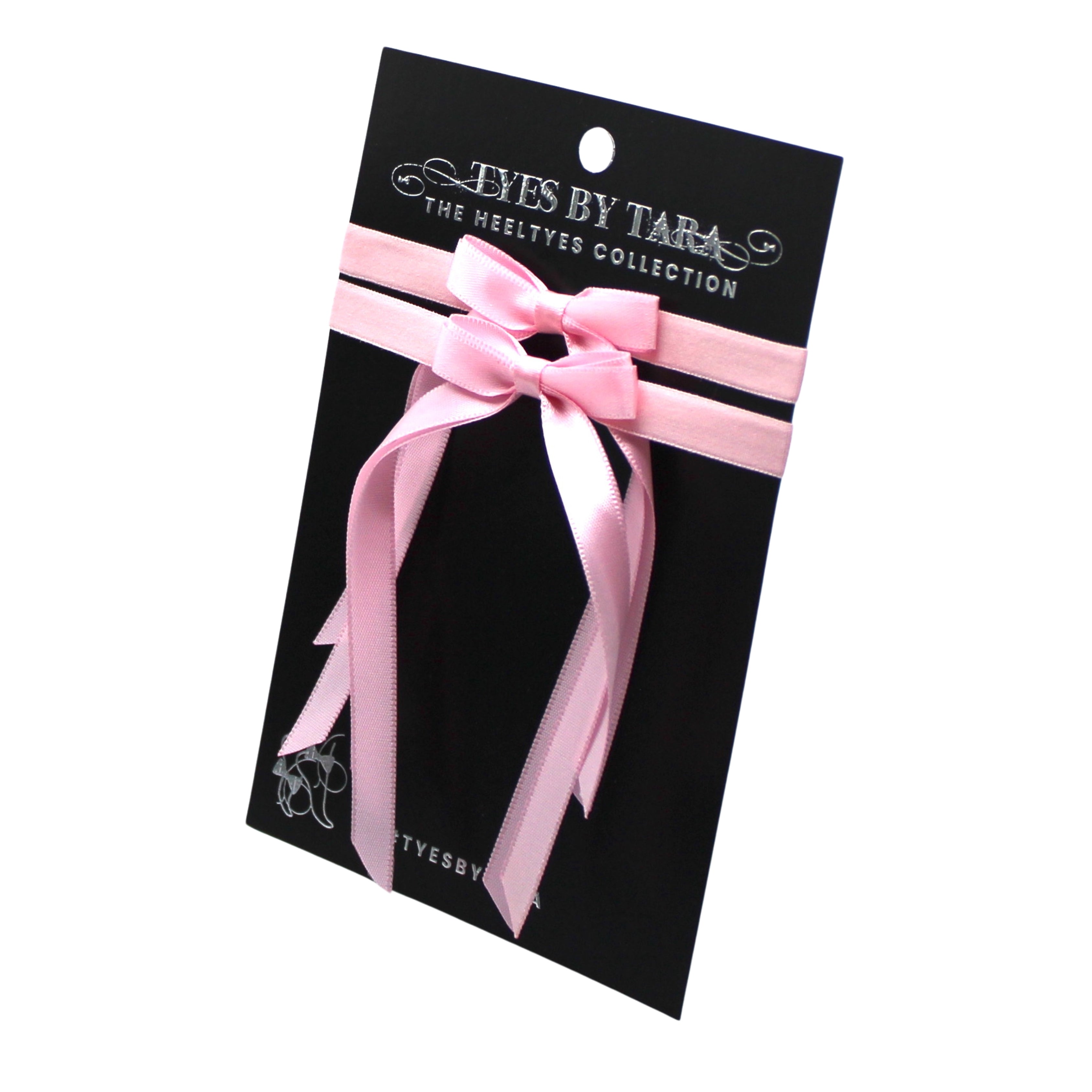 Pink Bow Heel Straps on Black Card