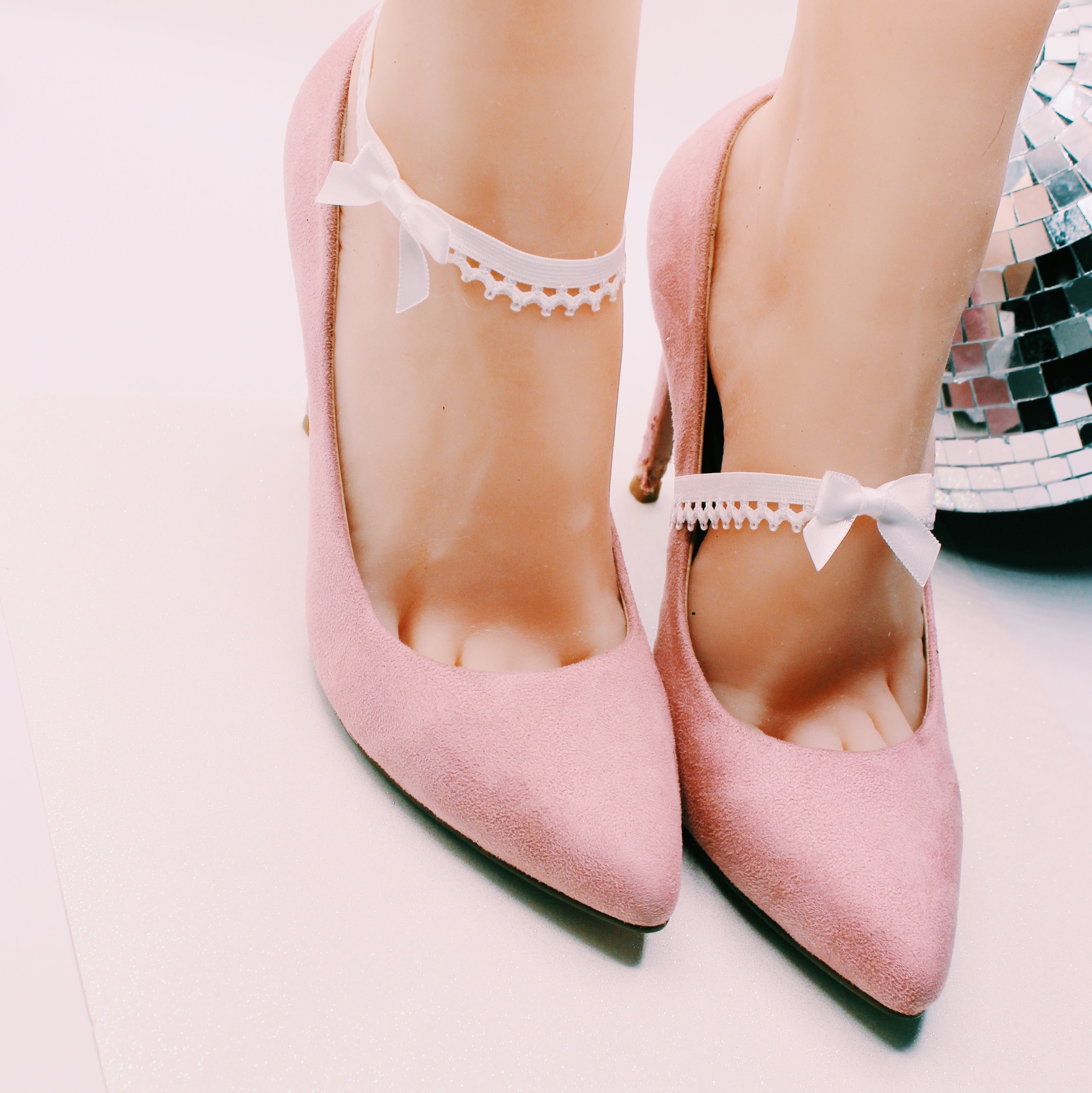 Foxy White Heel Straps with Pink Heels