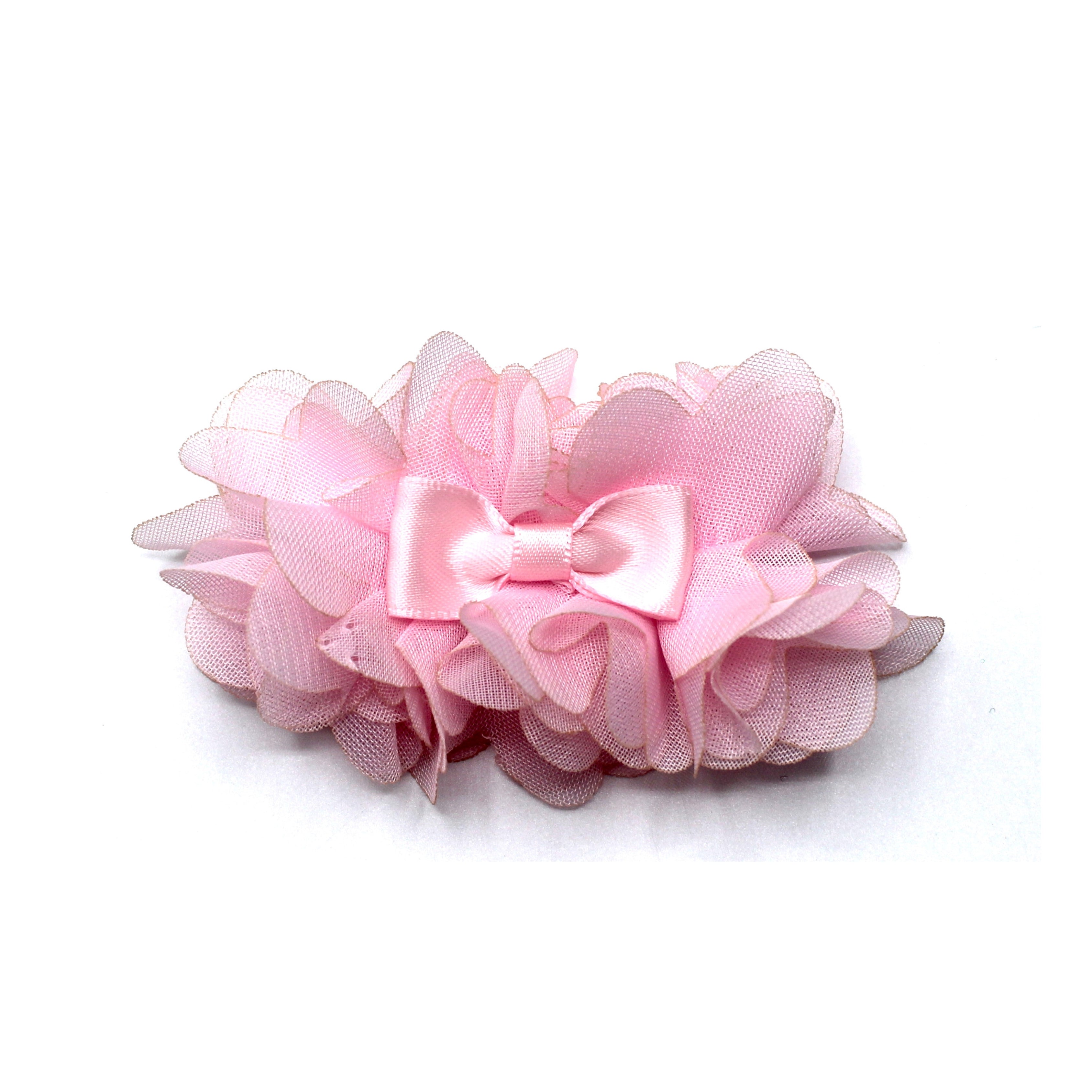 Pink Hair Flower Barrette with Satin Bow in MIddle