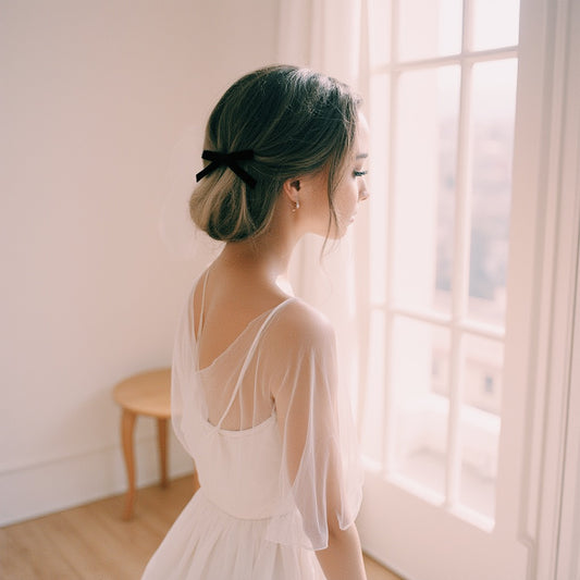 Beautiful Brunette Wearing Black Velvet Hair Bow