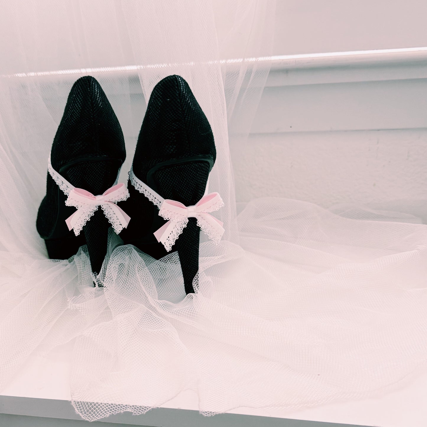 Belle White Heel Straps on Black High Heels