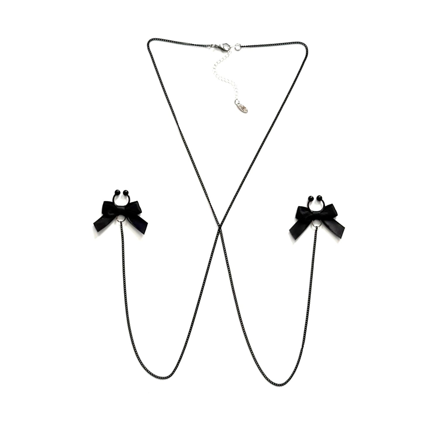 Kinkette Black Bow Nipple Clamps with Black Chain Non-piercing