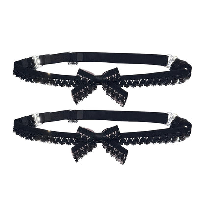 belle black pink elastic leg garters with bows adjustable straps view
