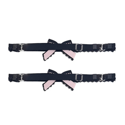 belle black pink elastic leg garters with bows back view