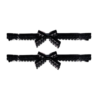 belle black pink elastic leg garters with bows