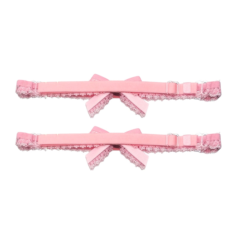 Belle Pink Bow Leg Garters back view