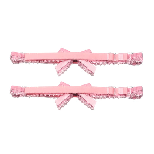 Belle Pink Bow Leg Garters back view