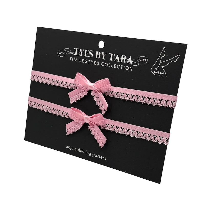 Belle Pink Bow Leg Garters on Black Card