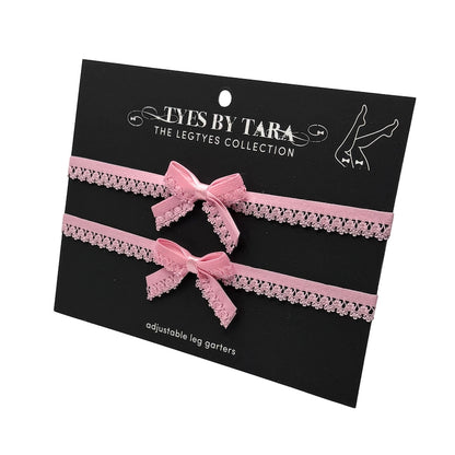 Belle Pink Bow Leg Garters on Black Card