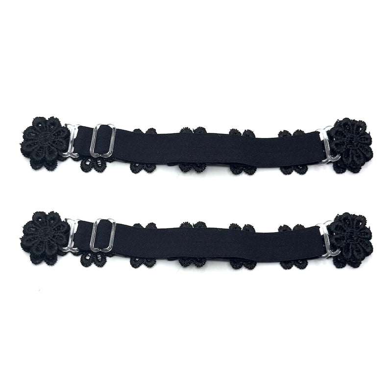 Back View Blossom Black Flower Bow Leg Garters