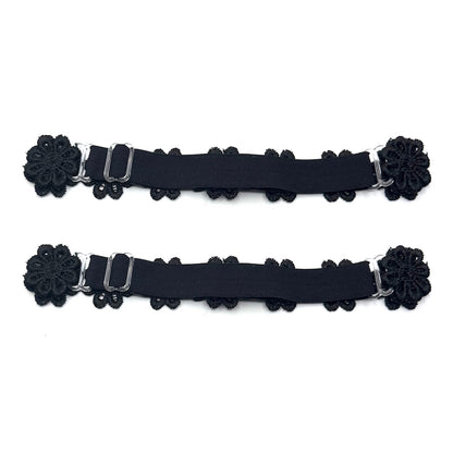 Back View Blossom Black Flower Bow Leg Garters