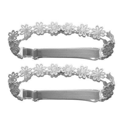 White Blossom Flower Bow Leg Garters Adjustable Straps
