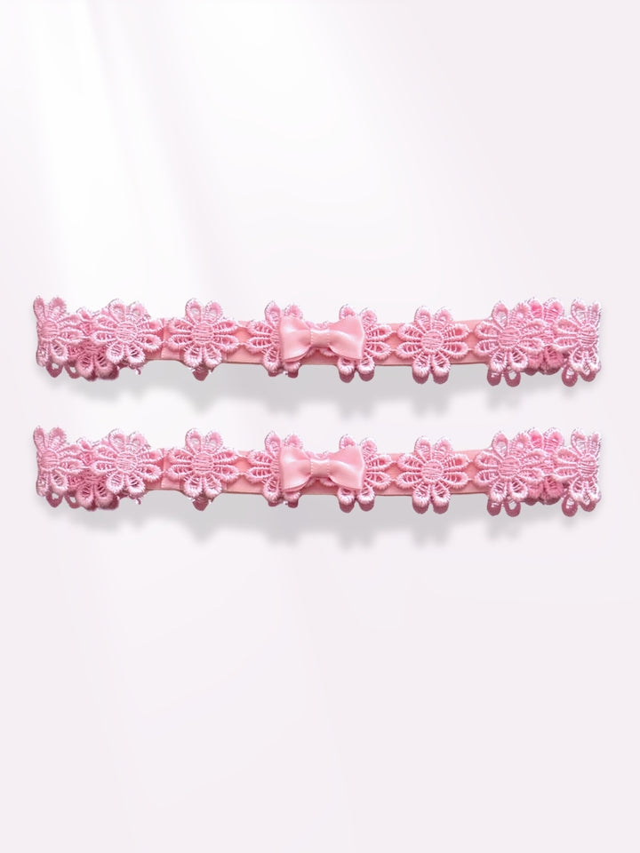 blossom pink flower bow leg garters