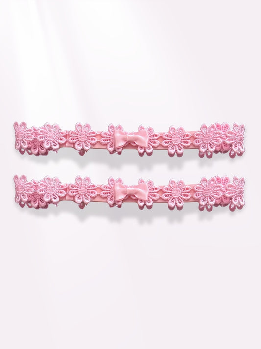 blossom pink flower bow leg garters