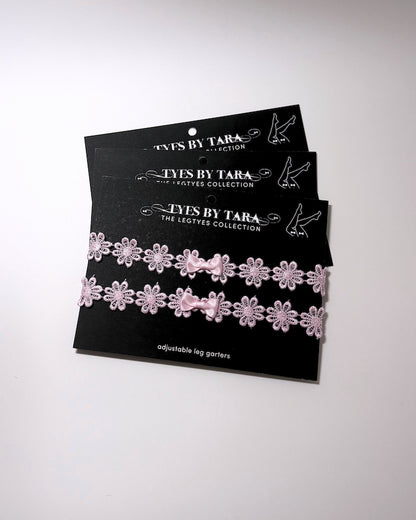 Pink Flower Leg Garters 3 Pack