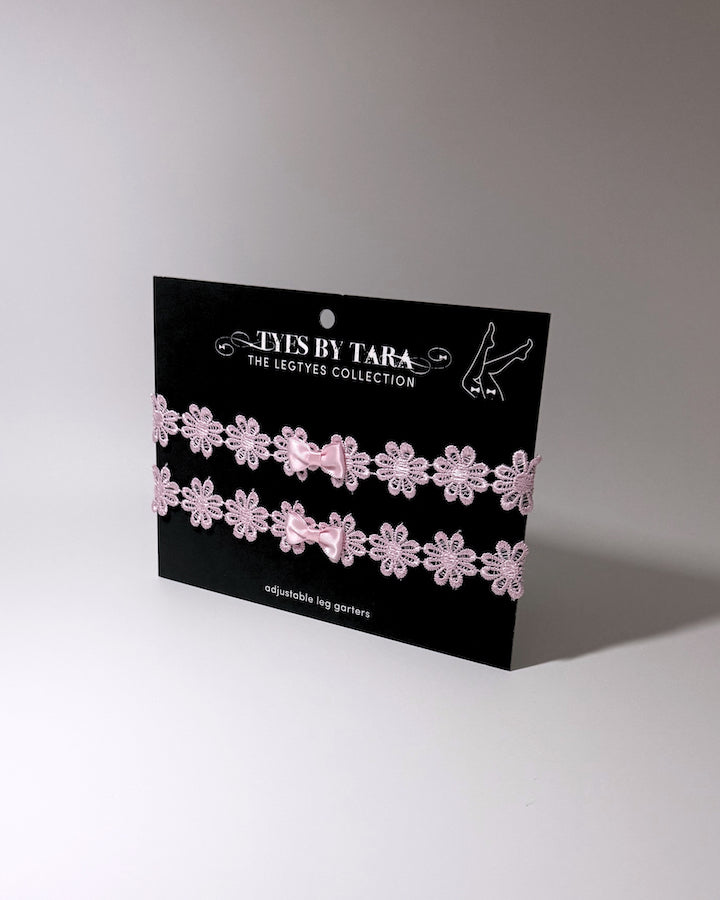 Pink Flower Leg Garters Black Card