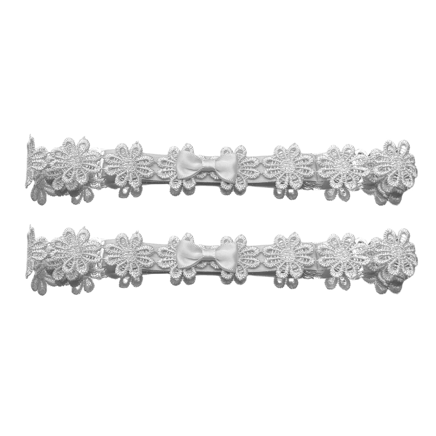 Blossom White Leg Garters with White Bows on White Background