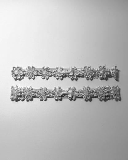 White Flower Bow Leg Garters 