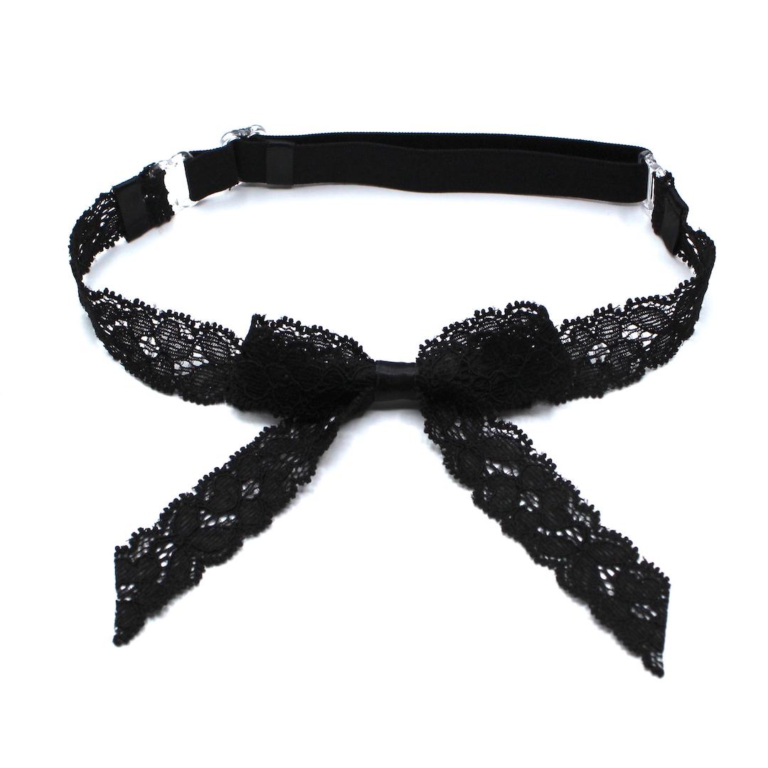 Black Lace Leg Garters with Large Bow Detail View