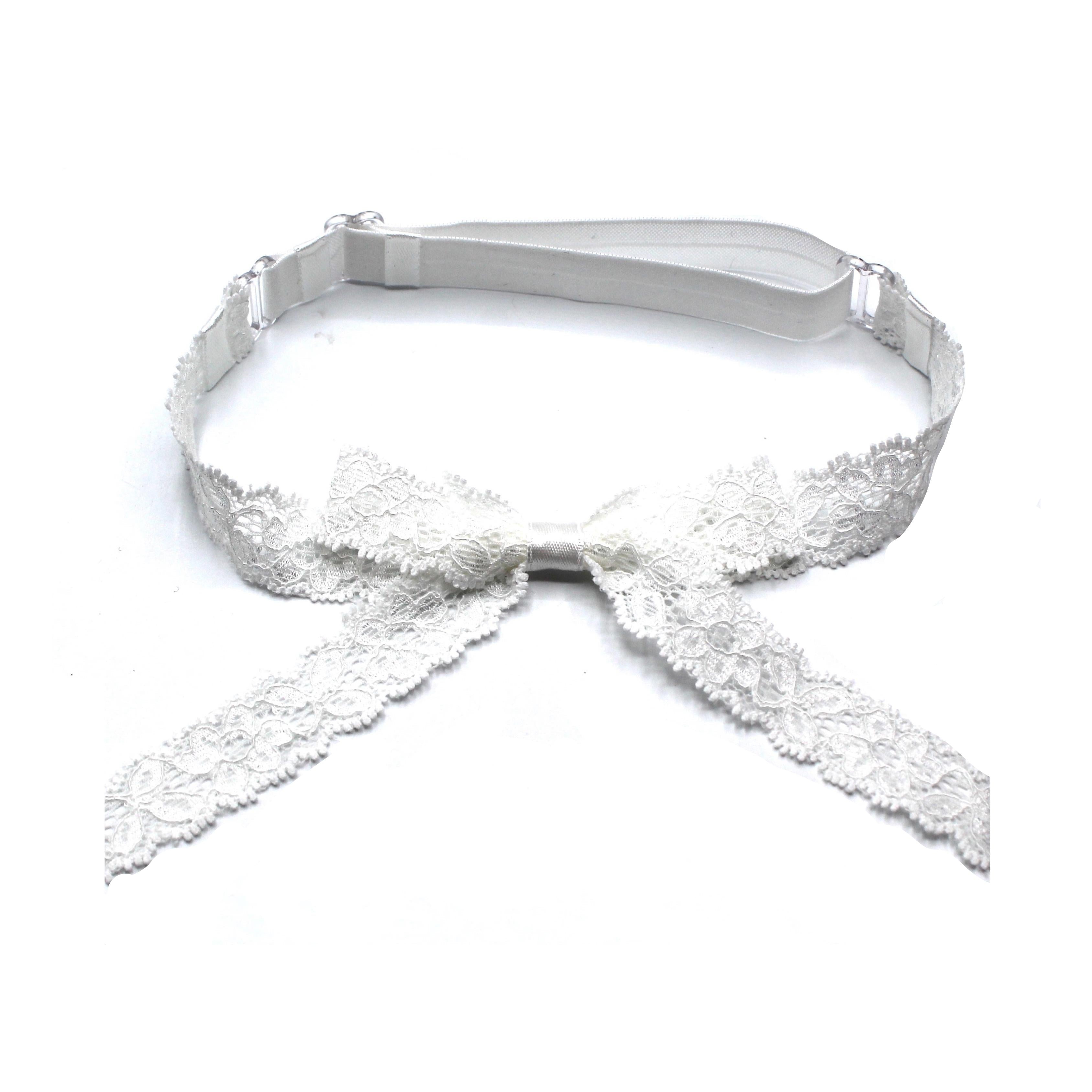 White Lace Bow Leg Garters Detail View