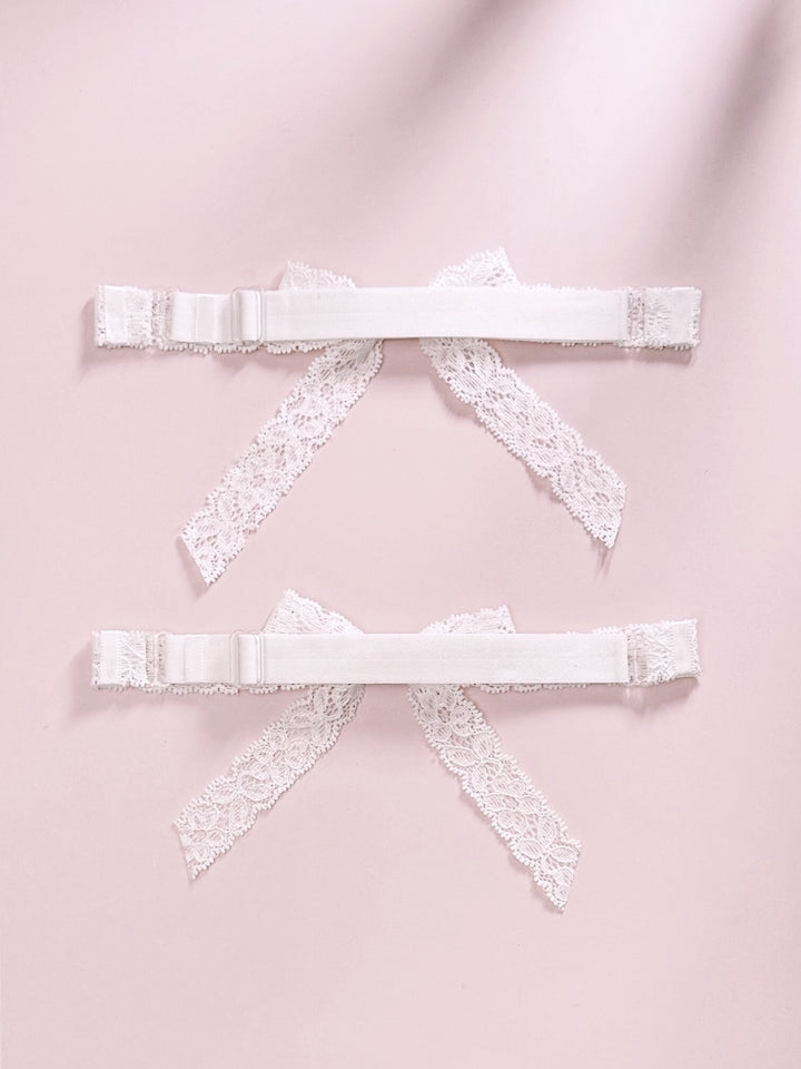 Bougee White Lace Bow Leg Garters Adjustable Strap