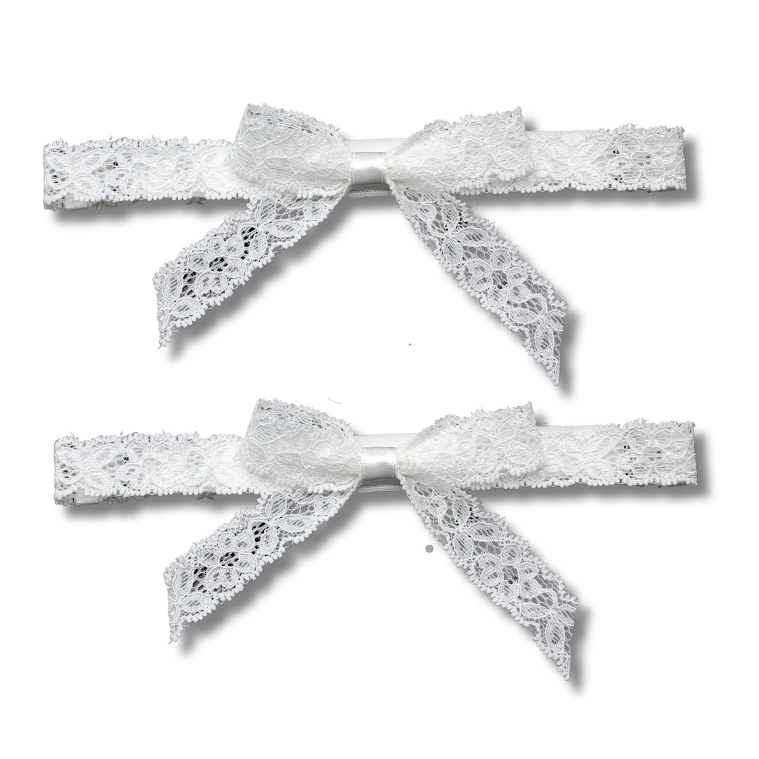 White Lace Bow Leg Garters with Adjustable Straps