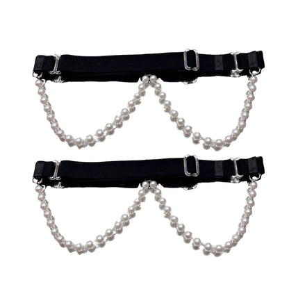 Back View of Pearl Black Bow Leg Garters