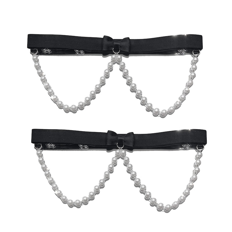 Centerfold Pearl Black Bow Leg Garters