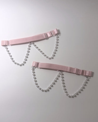 Back View of Centerfold Pink Pearl Leg Garters